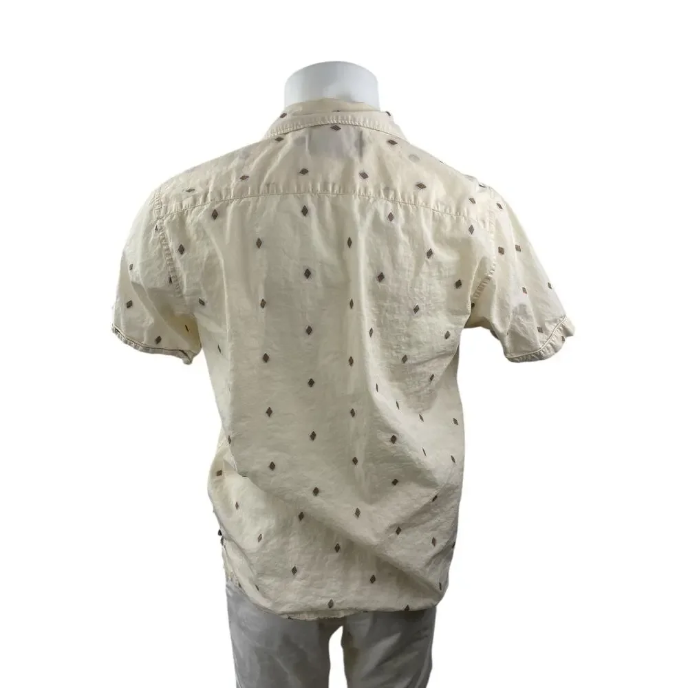 Scotch & Soda Men's Cream Argyle Short Sleeve Pocket Button Down Shirt Top Sz S
